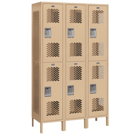 Salsbury Industries Wardrobe Locker, 45" W, 18" D, 78" H, (3) Wide, (6) Openings, Tan 82368TN-A